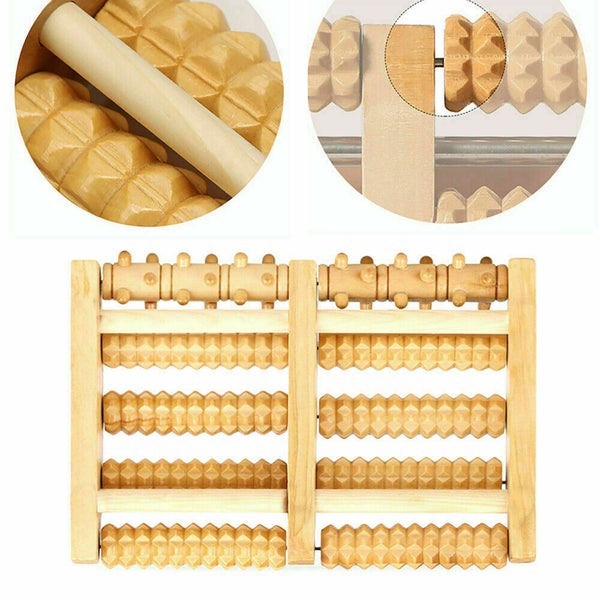 LARGE Wooden Foot Pain Massager 5 Roller Care Reflexology Relax Stress Relief - Lets Party