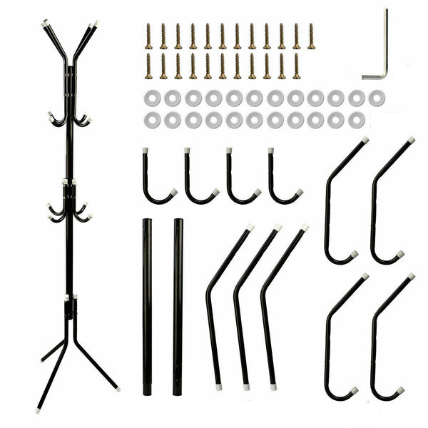12 Hook Coat Hanger Stand 3-Tier Hat Clothes Rack Metal Tree Style Storage Black - Lets Party