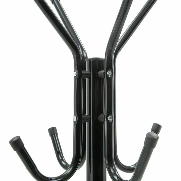 12 Hook Coat Hanger Stand 3-Tier Hat Clothes Rack Metal Tree Style Storage Black - Lets Party