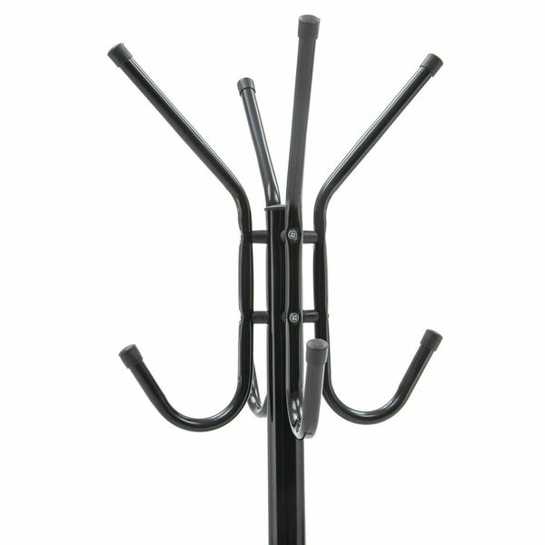 12 Hook Coat Hanger Stand 3-Tier Hat Clothes Rack Metal Tree Style Storage Black - Lets Party