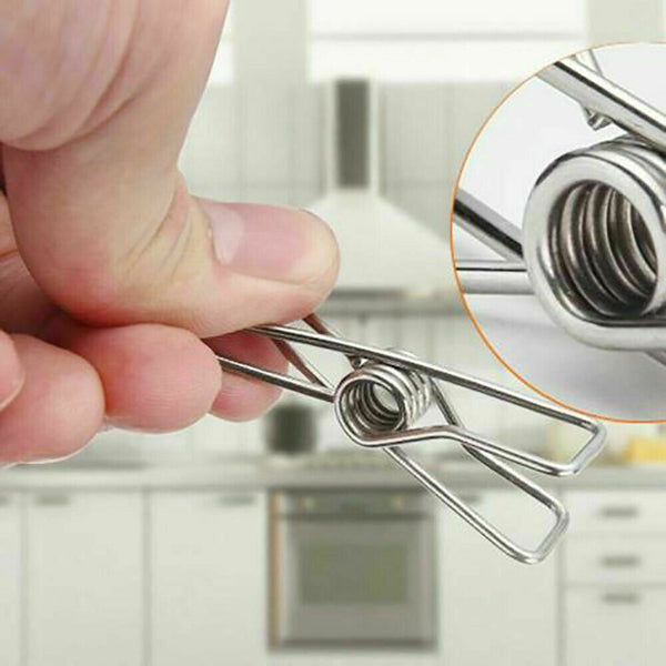 Stainless Steel Clothes Pegs 100X Hanging Clips Pins Laundry Windproof Clamp - Lets Party