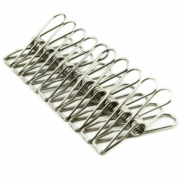 Stainless Steel Clothes Pegs 100X Hanging Clips Pins Laundry Windproof Clamp - Lets Party