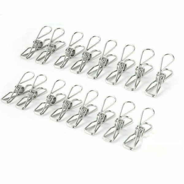 Stainless Steel Clothes Pegs 100X Hanging Clips Pins Laundry Windproof Clamp - Lets Party