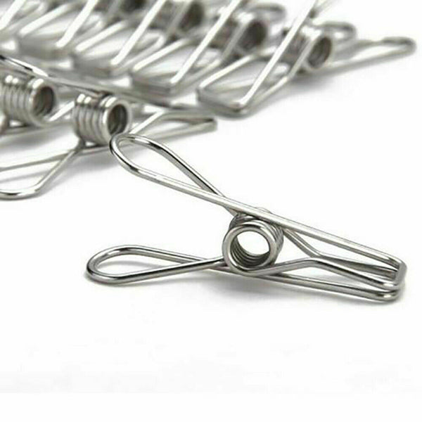 Stainless Steel Clothes Pegs 100X Hanging Clips Pins Laundry Windproof Clamp - Lets Party
