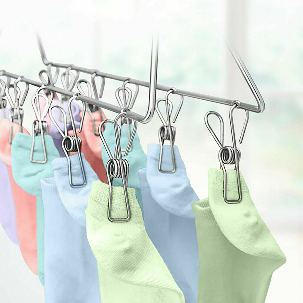 Stainless Steel Clothes Pegs 100X Hanging Clips Pins Laundry Windproof Clamp - Lets Party