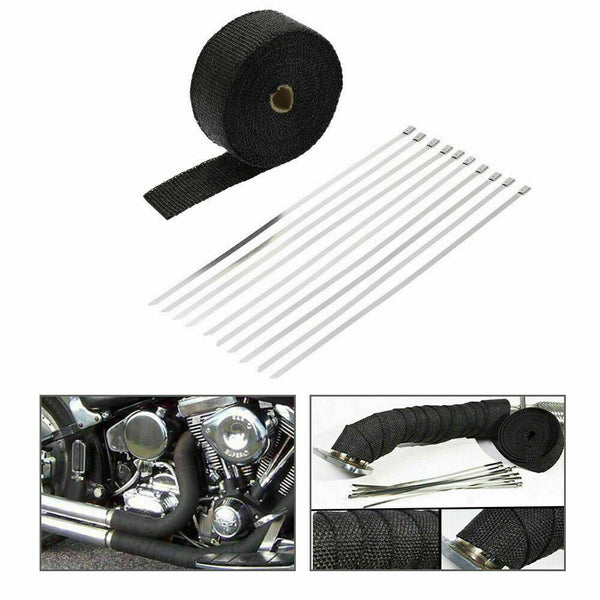 Heat Resistant 2000F Exhaust Wrap Black 15M*50mm + 10 Stainless Steel Ties - Lets Party