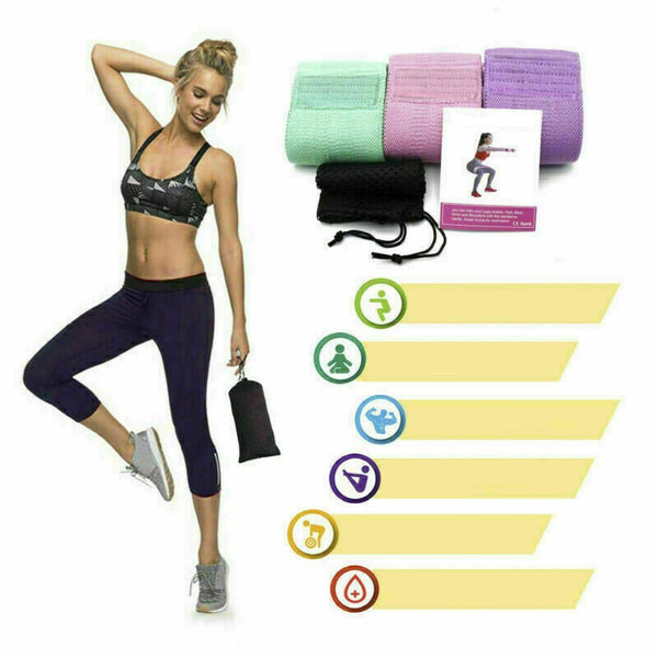Resistance Booty Bands Set-3 Hip Circle Loop Bands Workout Exercise Guide & Bag - Lets Party