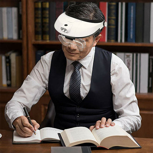Head Mounted Magnifier Lens Lamp Jewelry Magnifying Glass Loupe LED Light Tool - Lets Party