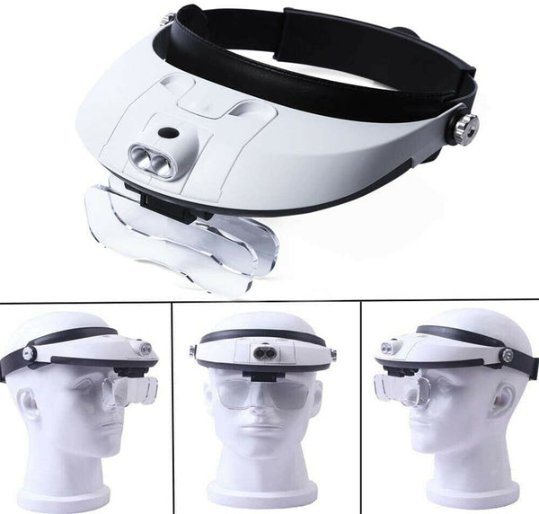 Head Mounted Magnifier Lens Lamp Jewelry Magnifying Glass Loupe LED Light Tool - Lets Party
