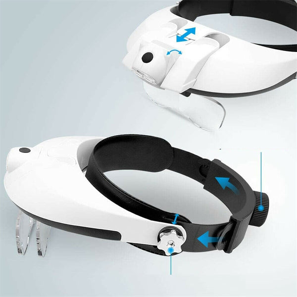 Head Mounted Magnifier Lens Lamp Jewelry Magnifying Glass Loupe LED Light Tool - Lets Party