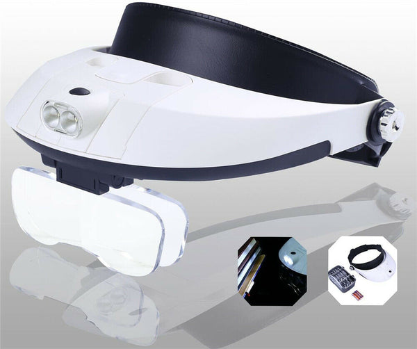 Head Mounted Magnifier Lens Lamp Jewelry Magnifying Glass Loupe LED Light Tool - Lets Party