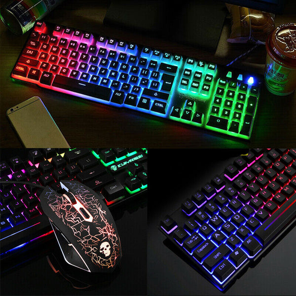 T6 Gaming Keyboard and Mouse Set Rainbow Backlight Usb Ergonomic for PC Laptop - Lets Party
