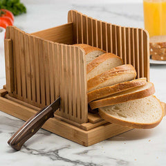 Natural Bamboo Bread Slicer Loaf Cutting Guide Board Adjustable & Foldable Tool