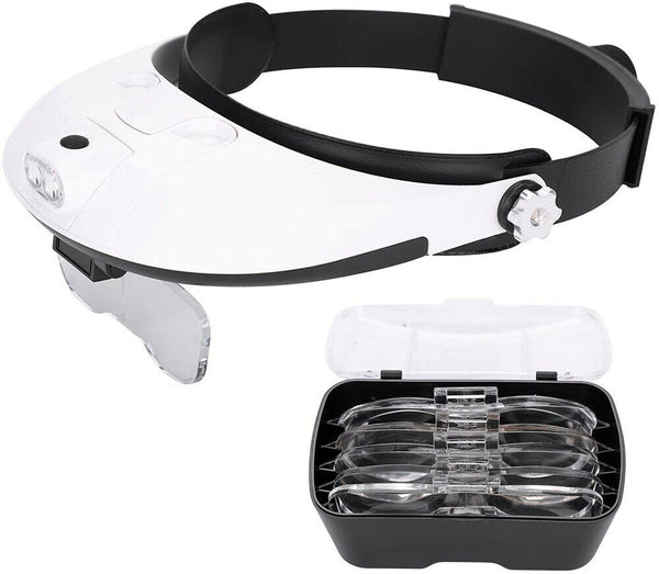 LED Lighted Headband Magnifier Headset Magnifying Glass Loupe 2 LED Lamp Light - Lets Party