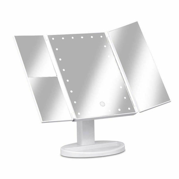 Makeup Mirror With LED Light Standing Mirror Magnifying Tri-Fold Touch NEW - Lets Party