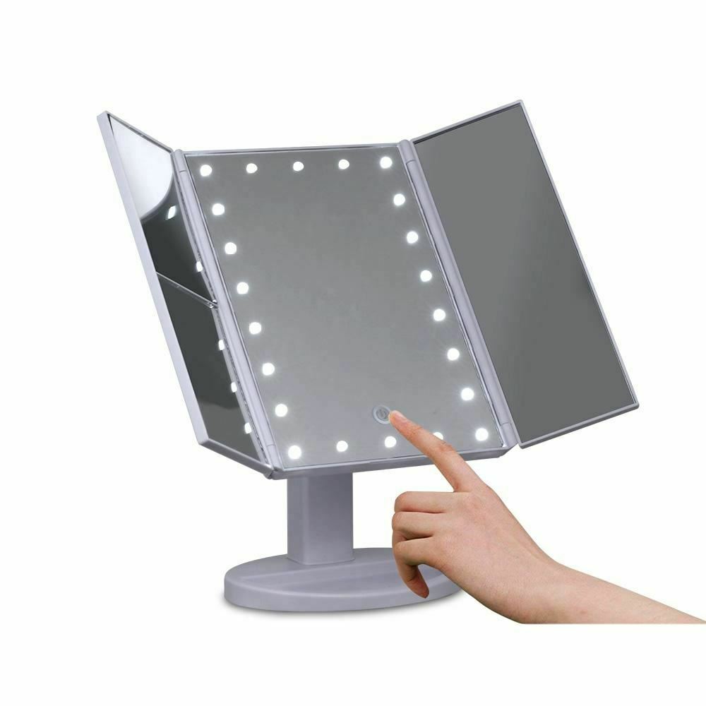 Makeup Mirror With LED Light Standing Mirror Magnifying Tri-Fold Touch NEW - Lets Party
