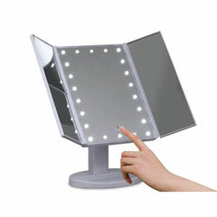 Makeup Mirror With LED Light Standing Mirror Magnifying Tri-Fold Touch NEW