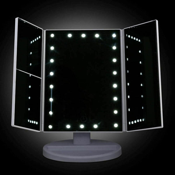 Makeup Mirror With LED Light Standing Mirror Magnifying Tri-Fold Touch NEW - Lets Party
