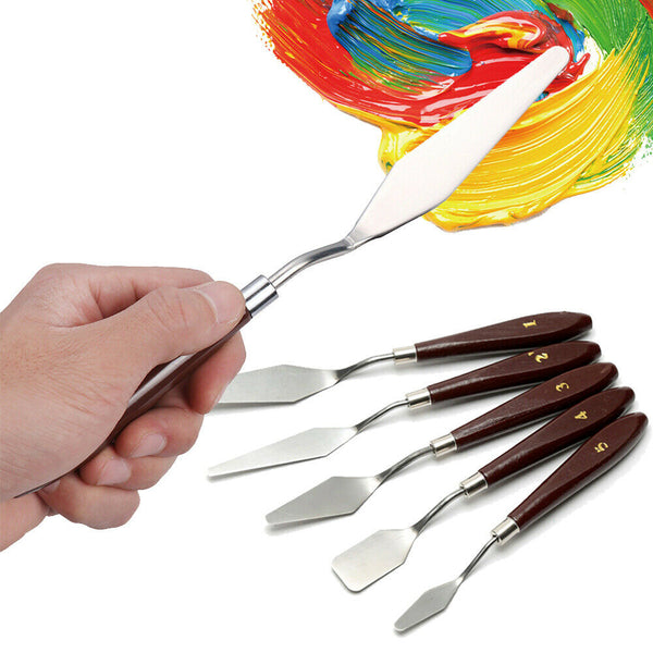 5Pcs Stainless Steel Artist Oil Painting Palette Knife Spatula Paint Tools Set - Lets Party