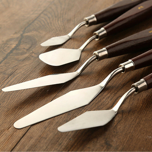 5Pcs Stainless Steel Artist Oil Painting Palette Knife Spatula Paint Tools Set - Lets Party