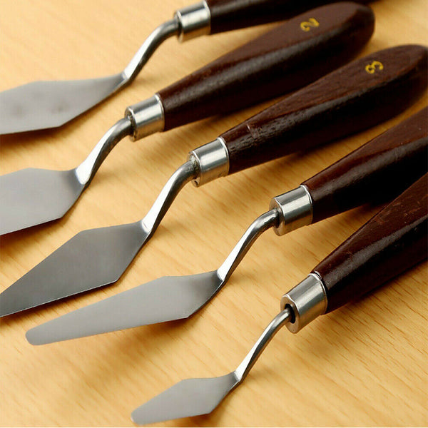 5Pcs Stainless Steel Artist Oil Painting Palette Knife Spatula Paint Tools Set - Lets Party