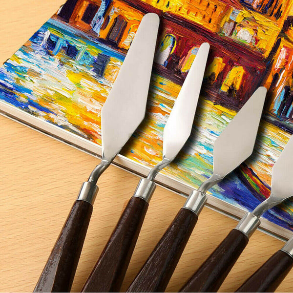 5Pcs Stainless Steel Artist Oil Painting Palette Knife Spatula Paint Tools Set - Lets Party
