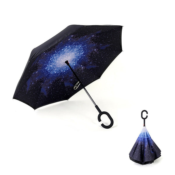 Windproof Upside Down Reverse Umbrella Double Layer Inside-Out Inverted C-Handle - Lets Party