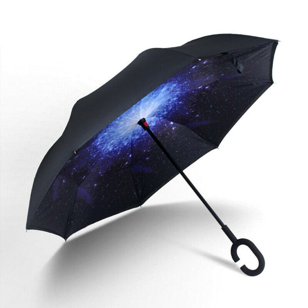 Windproof Upside Down Reverse Umbrella Double Layer Inside-Out Inverted C-Handle - Lets Party