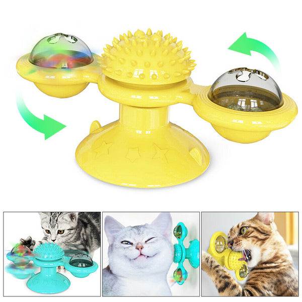 Cat Puzzle Turning Windmill Toy Turntable Teasing Pet Toy Tickle Hair Brush AUS - Lets Party
