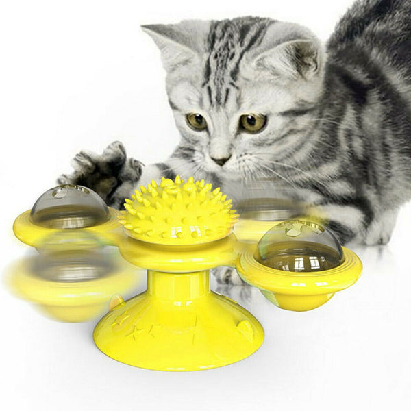 Cat Puzzle Turning Windmill Toy Turntable Teasing Pet Toy Tickle Hair Brush AUS - Lets Party
