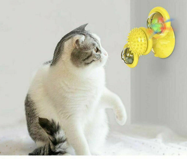 Cat Puzzle Turning Windmill Toy Turntable Teasing Pet Toy Tickle Hair Brush AUS - Lets Party