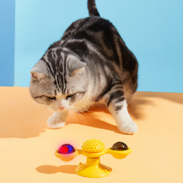 Cat Puzzle Turning Windmill Toy Turntable Teasing Pet Toy Tickle Hair Brush AUS - Lets Party