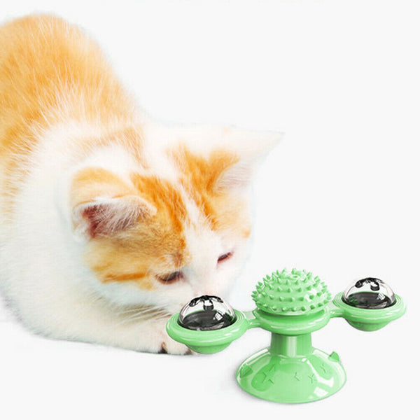 Cat Puzzle Turning Windmill Toy Turntable Teasing Pet Toy Tickle Hair Brush AUS - Lets Party