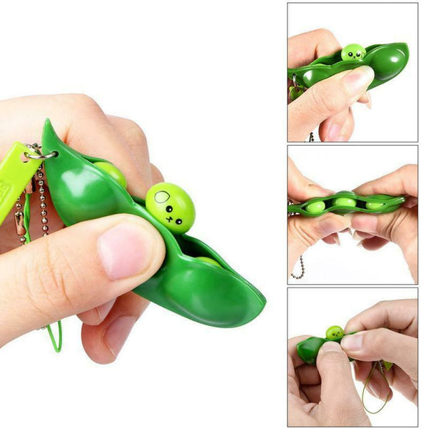 Simulation Squeezy Bean Stress Relief Toy Anti-anxiety Autism Pea Pod Keyring GD - Lets Party