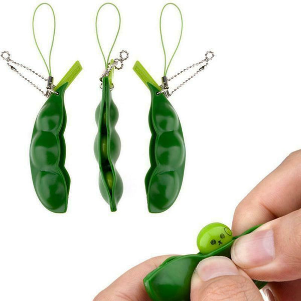 Simulation Squeezy Bean Stress Relief Toy Anti-anxiety Autism Pea Pod Keyring GD - Lets Party