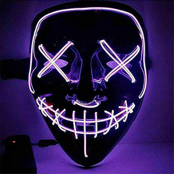 Halloween LED Glow Mask 4 Modes EL Wire Light Up The Purge Movie Costume Party - Lets Party