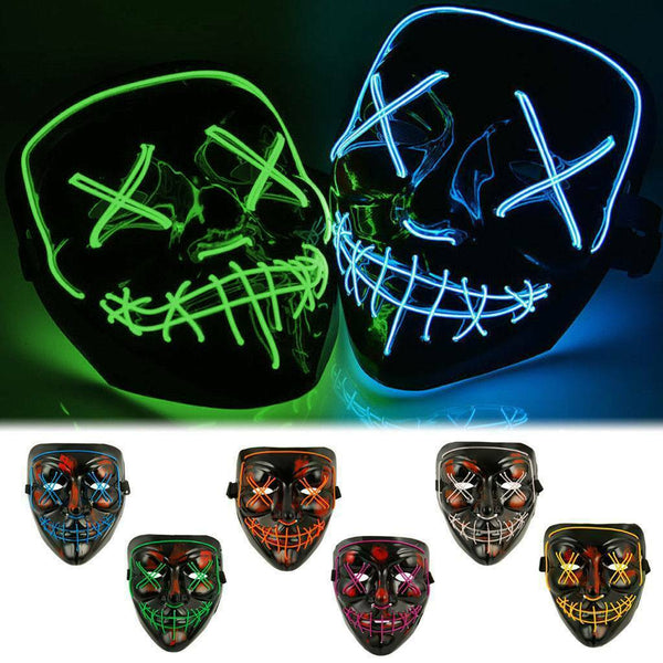Halloween LED Glow Mask 4 Modes EL Wire Light Up The Purge Movie Costume Party - Lets Party