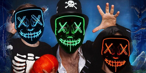 Halloween LED Glow Mask 4 Modes EL Wire Light Up The Purge Movie Costume Party - Lets Party