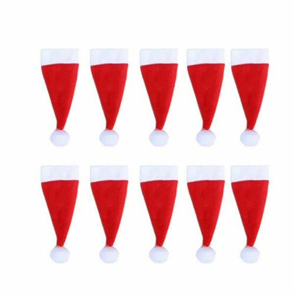 10x Red Hat Santa Claus Cutlery Christmas Knife Bag Fork Holder Xmas Decoration - Lets Party