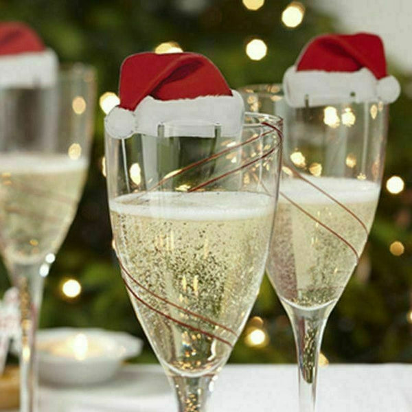 10pcs Champagne Wine Glass Xmas Hats Caps Christmas Holiday Party Decorations AU - Lets Party