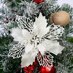 10 X Christmas Poinsettia Glitter Flower Tree Hanging Xmas Party Tree Decoration