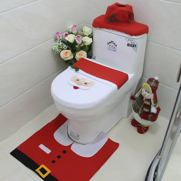 AU Santa Toilet Seat Cover Rug Bathroom Set Decoration Christmas Xmas Home Décor - Lets Party