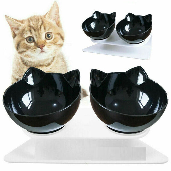 NEW Double Cat Bowl Pet Bowls Stand Dog Elevated Feeder Food Water Raised Lifted - Lets Party