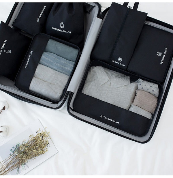 7Pcs Packing Cubes Travel Pouches Luggage Organiser Clothes Suitcase Storage Bag - Lets Party