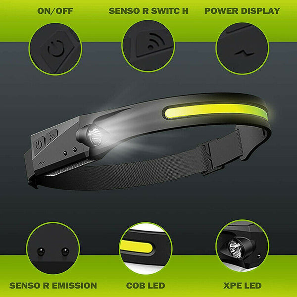 Cob Led Motion Sensor Head Torch Headlight Usb Waterproof Headlamp Rechargeable - Lets Party