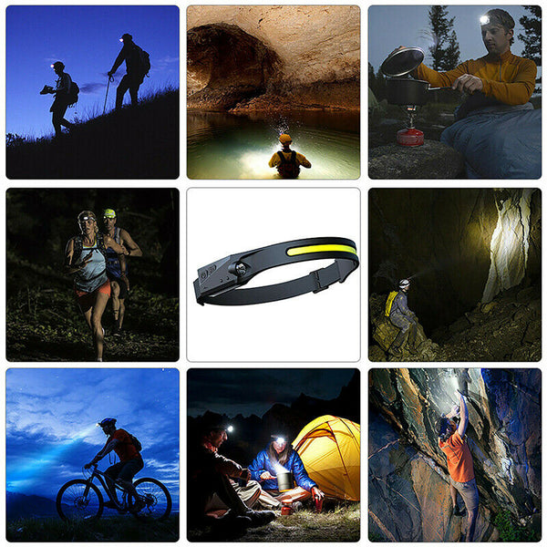 Cob Led Motion Sensor Head Torch Headlight Usb Waterproof Headlamp Rechargeable - Lets Party
