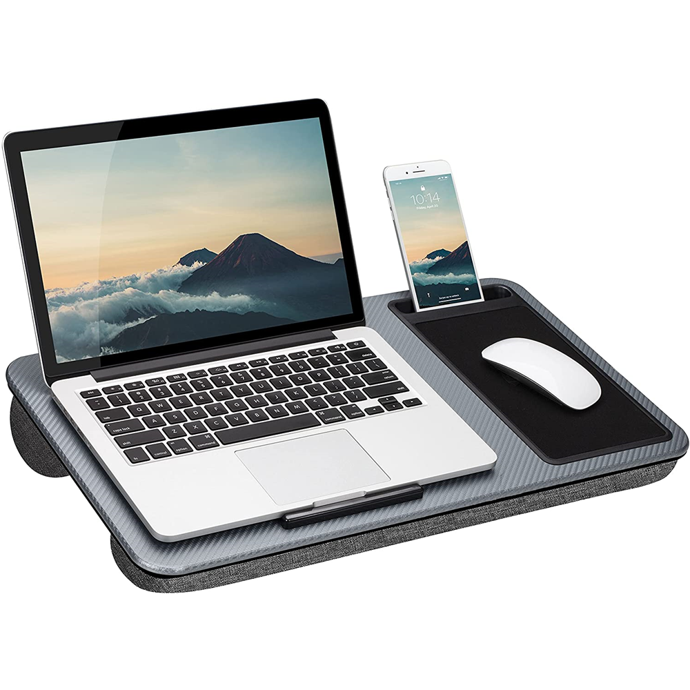 Cushioned Laptop Notebook Lap Desk with Phone Holder Mouse Pad Device Ledge Grey - Lets Party