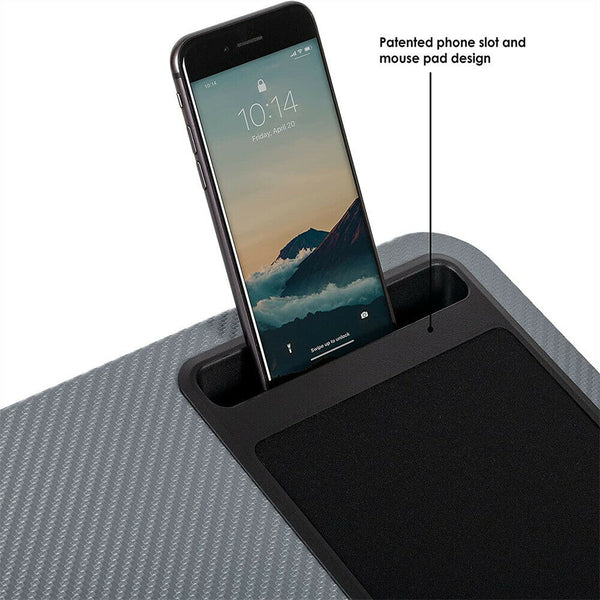 Cushioned Laptop Notebook Lap Desk with Phone Holder Mouse Pad Device Ledge Grey - Lets Party