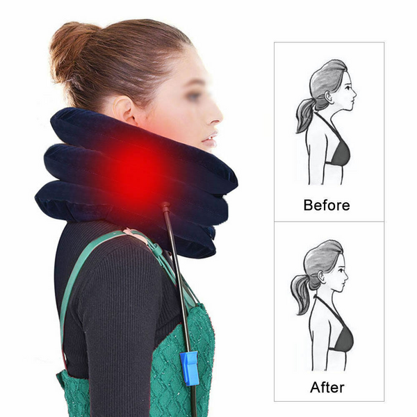 Air Inflatable Neck Pillow Head Cervical Traction Support Stretcher Pain Relief - Lets Party