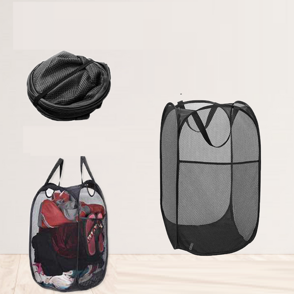 2x Foldable Nylon Mesh Laundry Hamper Pop Up Basket Clothes Washing Storage Bin - Lets Party